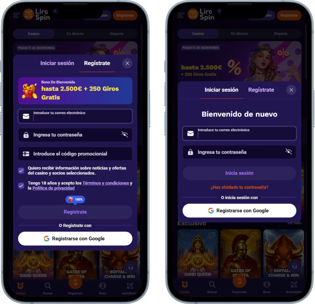 LiraSpin Casino: registro e inicio de sesión